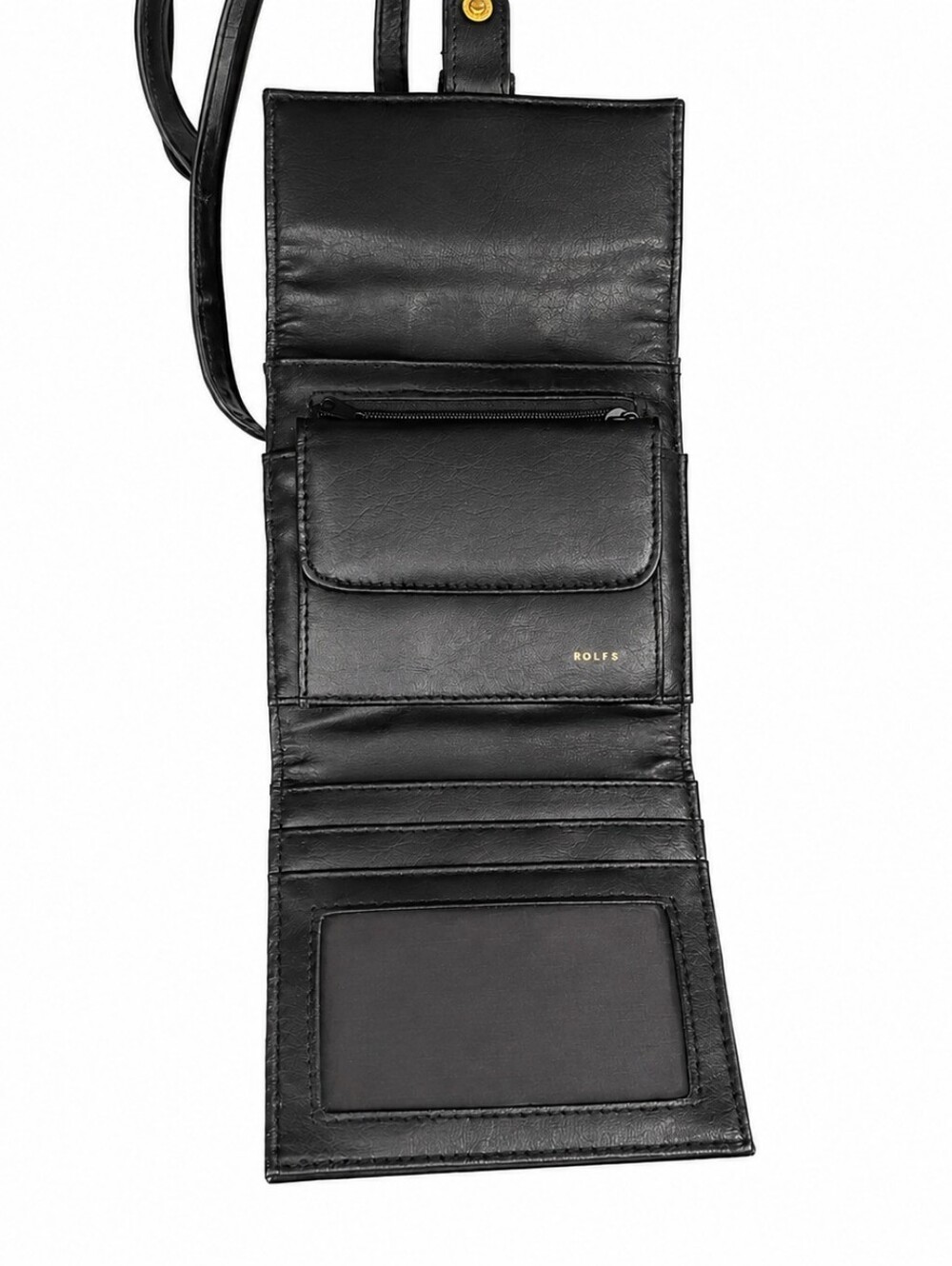 ๐ Rolfs Black Leather Crossbody Wallet Organizer Phone Bag RFID VGUC Vintage - Picture 3 of 5